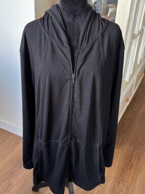 J Jill Black Full Double Zip Lightweight Hoodie 4X